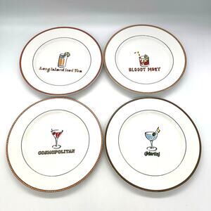 Ten Strawberry Street Set of 4 Tavern Cocktail Plates with Drink Recipes 7.75"